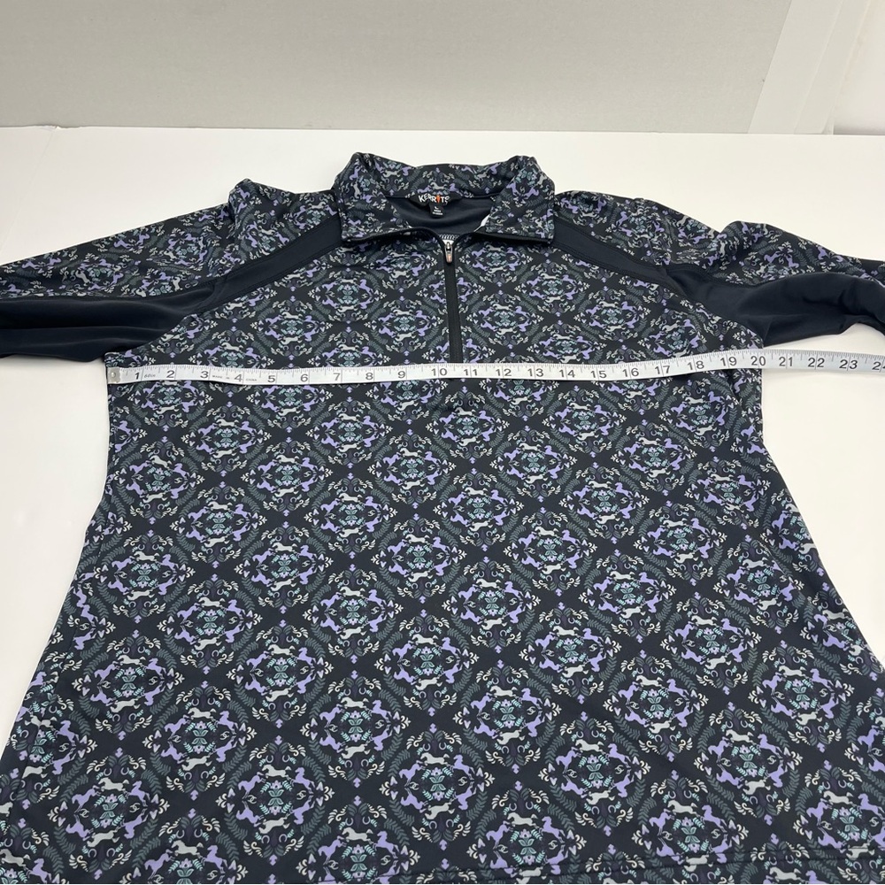 Kerrits Equestrian Quarter Zip Pullover Top Womens Large Black Horses Horseshoes - Picture 4 of 10